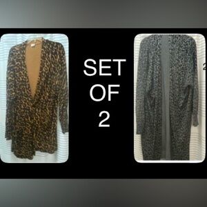 SET OF TWO — Leopard Print and Gray Animal Print Open Cardigan Long Sweaters 2X